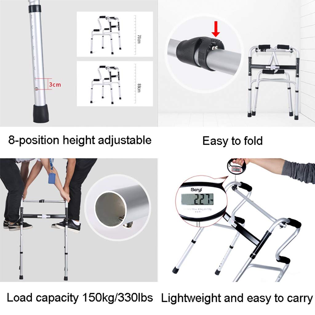 chodzik do poruszania się， Rama spacerowa Aluminiowa standardowa chodzika, składana pomoc w poruszaniu się, chodzik 2 w 1 z siedziskiem i 2 kołami, waga łożyska 150 kg / 330 funtów