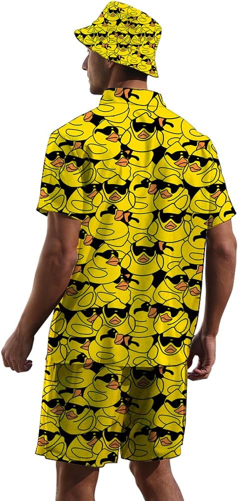 Men's 2 Piece Tracksuit Hawaiian Shirt Shorts Button Down Shirt and Shorts Sets with Bucket Hats