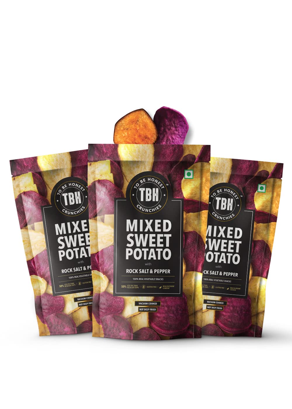 TBH - To Be Honest Vegetable Chips | Mixed Sweet Potato with Rock Salt & Pepper | High Fibre |Vegan Friendly | Low Fat | 50% Less Oil | No Preservatives - Pack of 3 (75 gm X 3) (B08M9F71JN) Amazon Price History, Amazon Price Tracker