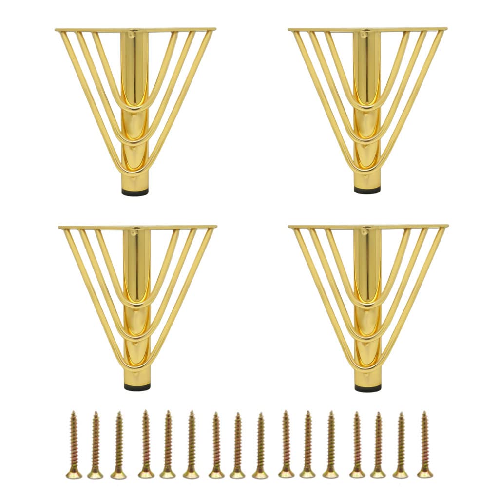 MEETOZ 6 inch Gold Furniture Legs Setm,4PCS Metal Cabinet Legs,with Rubber Floor Protectors