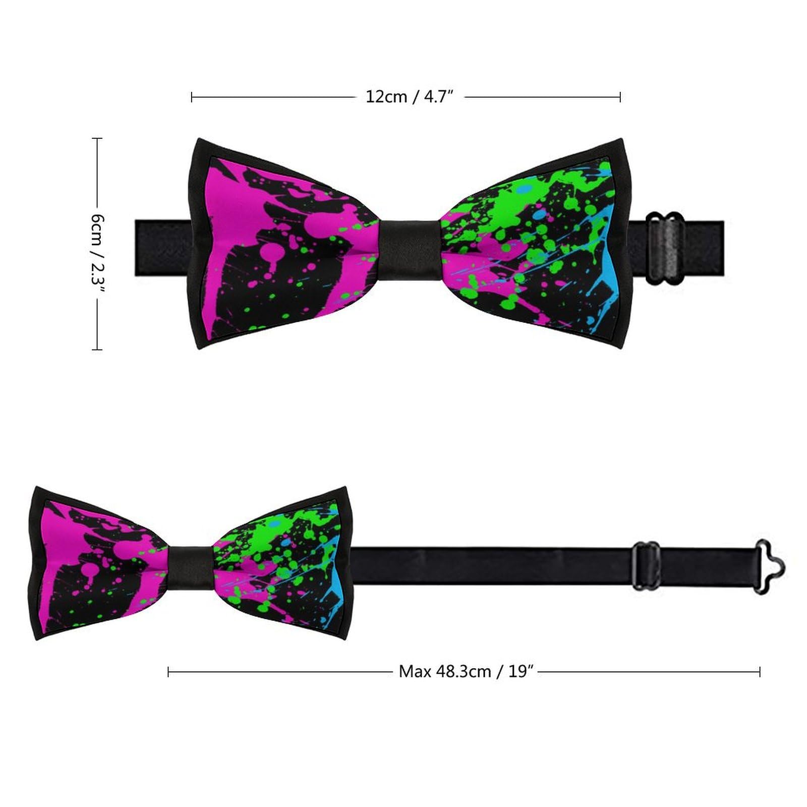 JYYAU Glow in Dark Splatter Neon Bow Tie Adjustable Necktie For Men Business Fashion Pre-tied Tie Neckwear Novelty Accessory For Weddings Party Festival