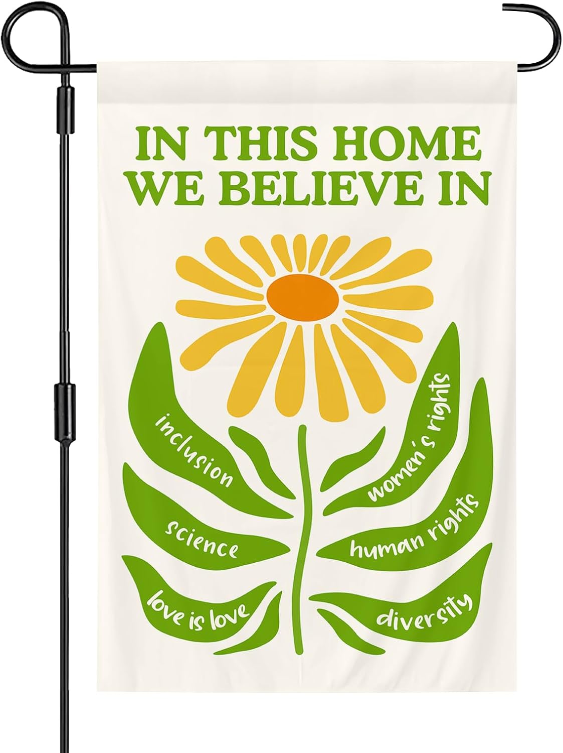 In This House We Believe Garden Flag 12 x 18 Inch Double Sided Polyester Kindness Yard Banner Supporter Resist Hate Flags for Outside Garden Yard House Decorative