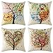 MIULEE Fundas Cojines del Sofá Funda de Almohada de Lino Dibujo Árbol a Color Cojines Decorativos Moderno para Salón Silla Cama Oficina Sala de Estar Dormitorio Juego de 4 Piezas 45x45 cm