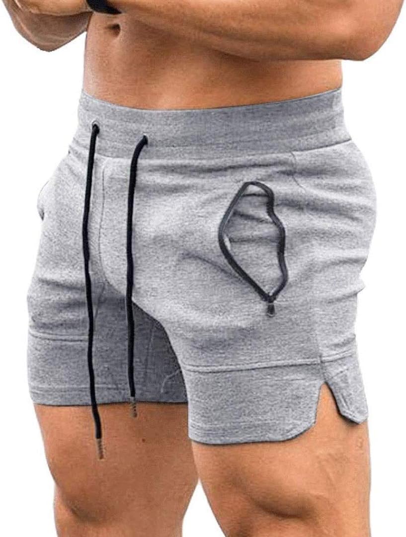 EVERWORTHMen's Solid Gym Workout Shorts Bodybuilding Running Fitted Training Jogging Short Pants with Zipper Pocket