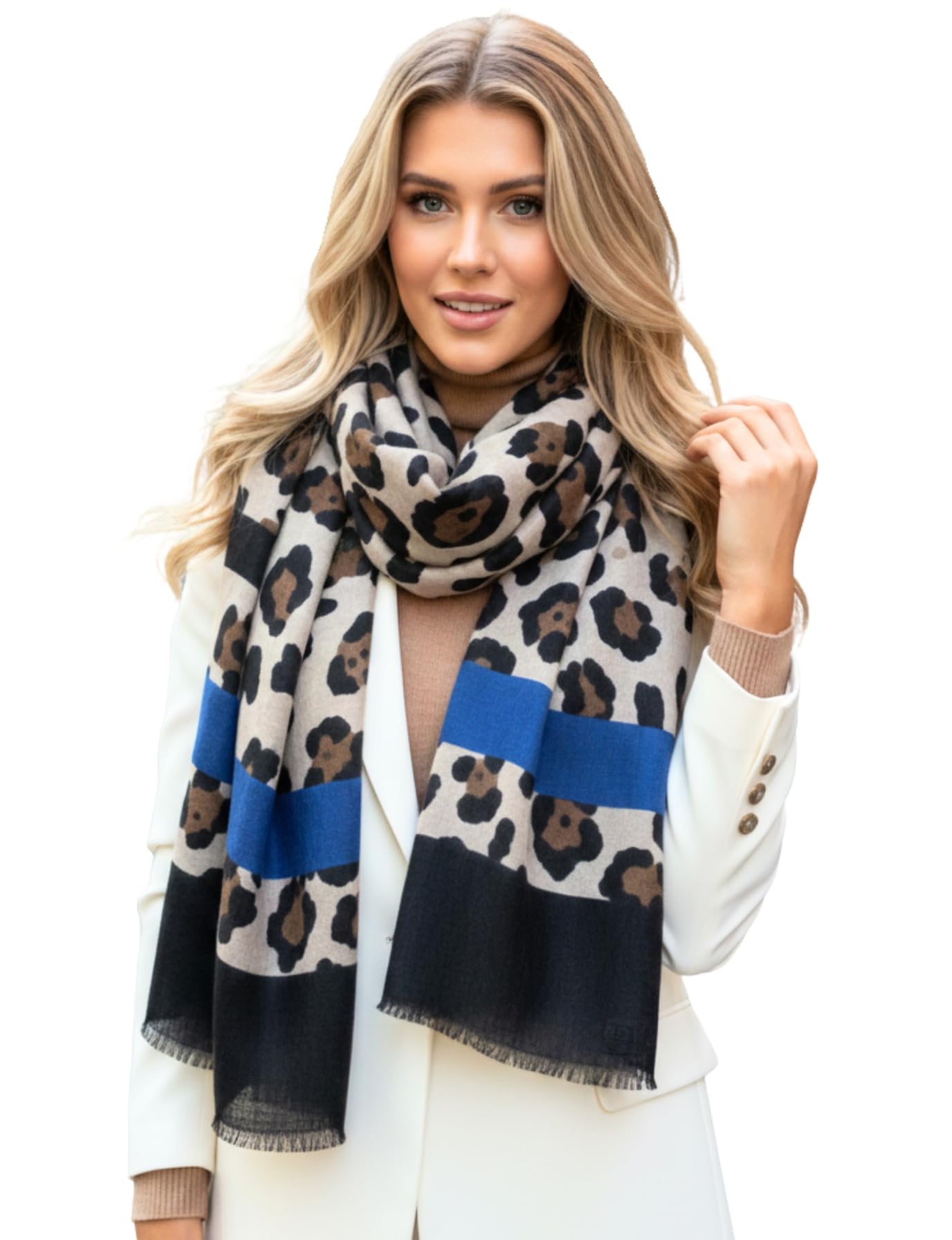 Women Animal Leopard Print Scarf - Ladies Scarves with Stripe, Leopard Print Gifts, Pashmina Shawl, Long Winter Wrap Wearable Blanket, Womens Neck Scarf Shawl Scarfs (Retro: Royal Blue)