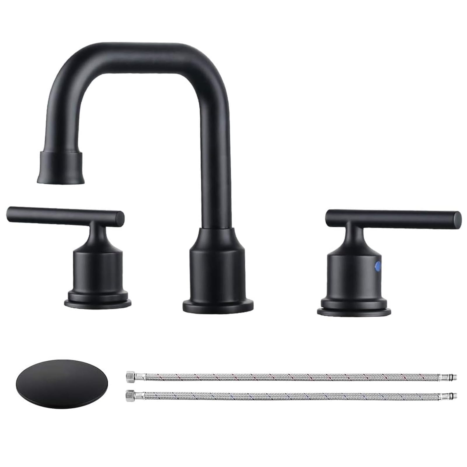 WOWOW Two Handles Widespread 8 inch Bathroom Faucet Black 3 Pieces Basin Faucets 360 Degree Swivel Spout Lavatory Sink Faucet