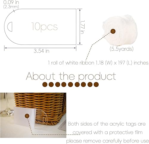 Miniatura 2 de 10 piezas Tarjetas de lugar de acrílico transparente en blanco Etiquetas de regalo con cinta Tarjetas de nombre de boda para configuración de mesa