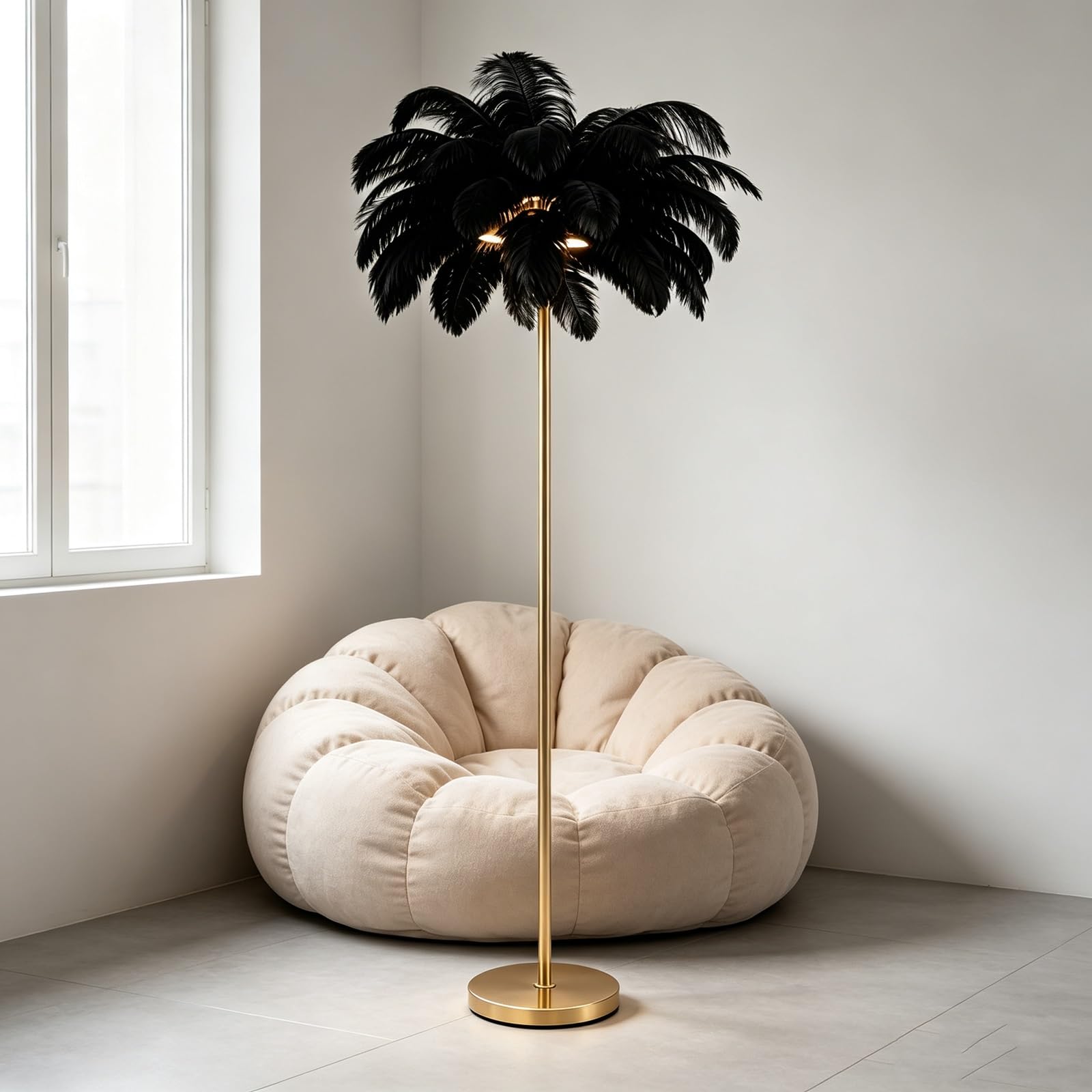 LCNDKF Tall Feather Shade LED Standing Floor Lamp