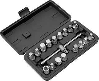 18pcs Oil Drain Pipe Plug Hexagon Square Socket Key Removal Tool Set 3/8'' Drive