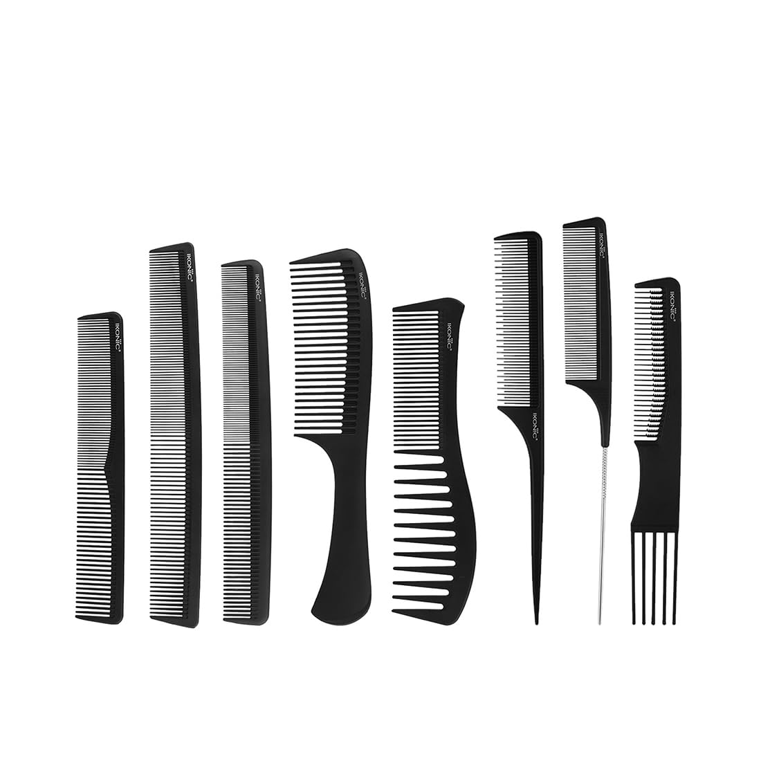 Ikonic Professional Pro Comb Set of 8 with Pouch | For Frizz-Free Styling on All Hair Types | Carbon Fiber, Anti-Static, Heat Resistant | Lightweight & Durable for Salon, Beauty Parlour, Spa, Professional & Personal Use-picture-10