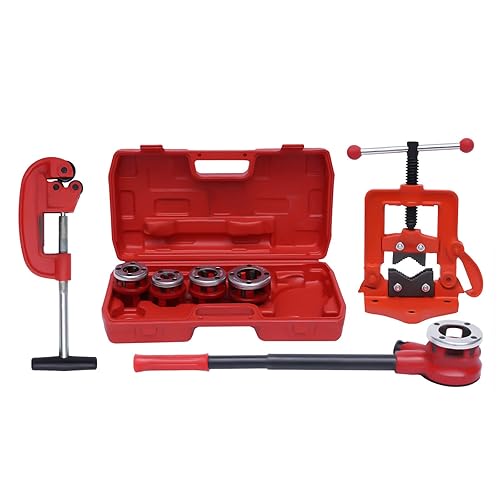 Futchoy BSTP - Juego de roscadores de tubos tipo trinquete con 5 troqueles de 38 pulgadas, 12 pulgadas, 34 pulgadas, 1 pulgada, 1-14 pulgadas y