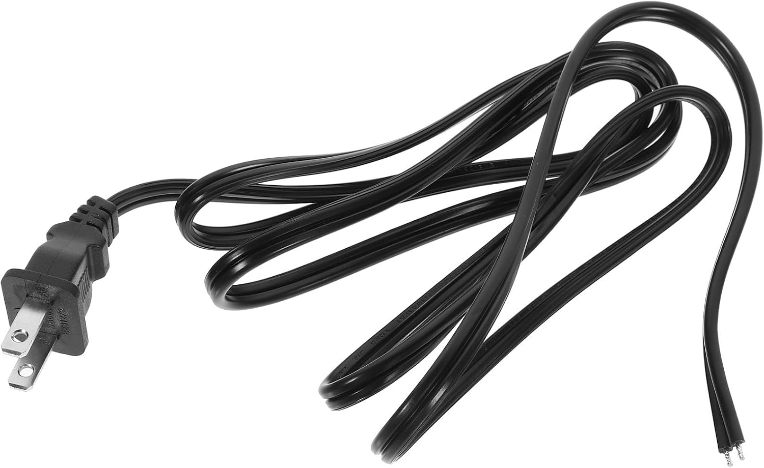 WOONEKY 1.5 Meter Power Supply Cable with Two Prong Plug for Lamp and Computer, Black Aluminum Alloy Wire Cable with Bare Tail Connection, Easy to Install for Home and Office Use
