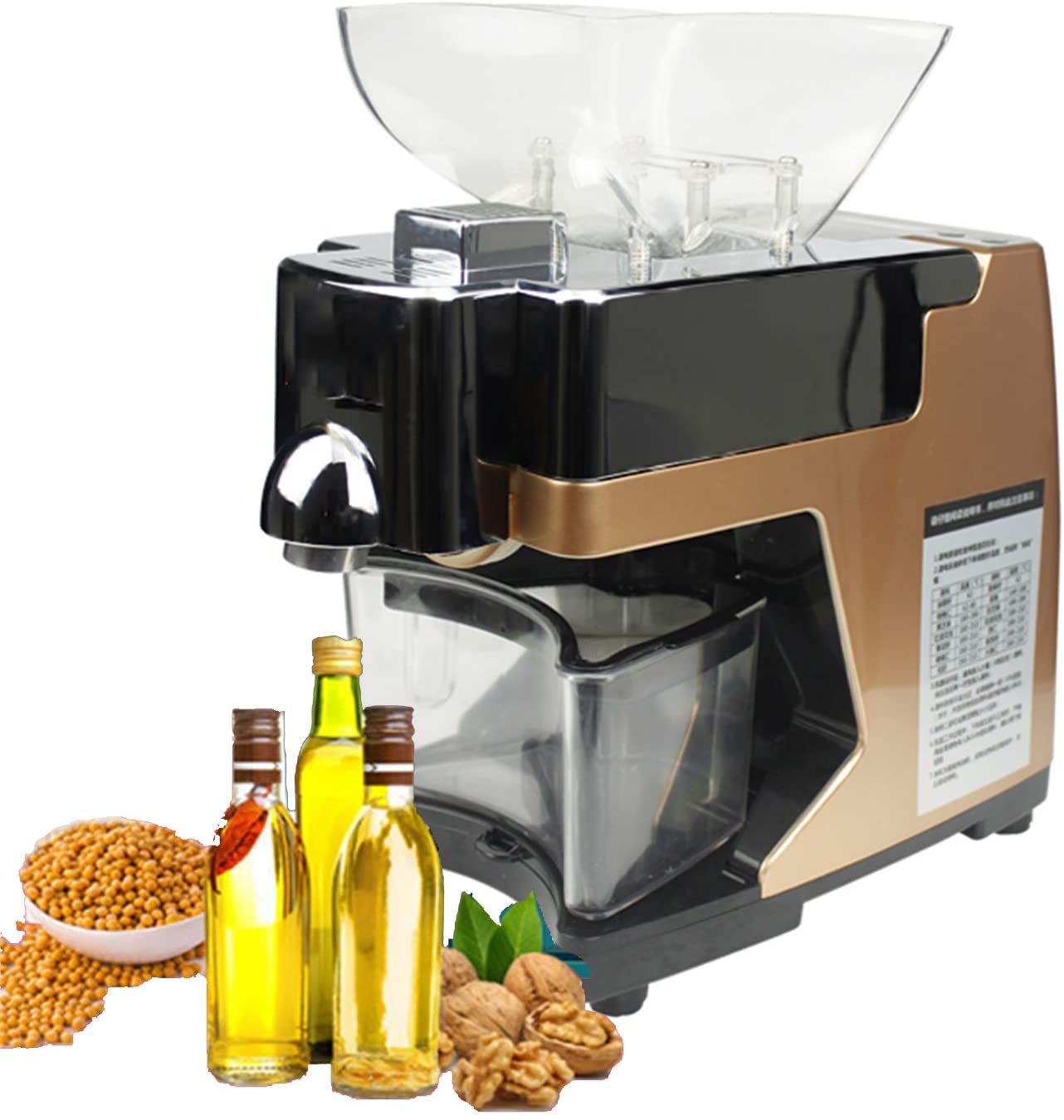 MYUYEE Home Oil Press Cold/Hot Food Grade Stainless Steel Oil Expeller Extractor Peanut Nuts Seed Canola Avocado Automatic Oil Press Machine