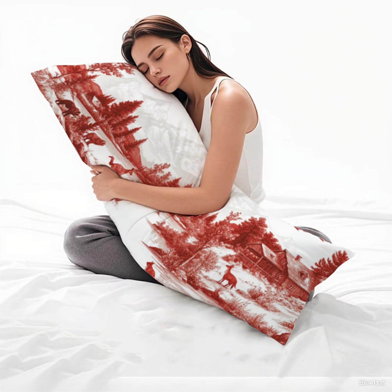 Poszewka na poduszkę 180 x 60 cm burgundowa poduszka do spania z boku krajobraz duże poduszki, z niewidocznym zamkiem błyskawicznym aksamitne dekoracyjne poduszki do łóżka, miękka oddychająca poszewka