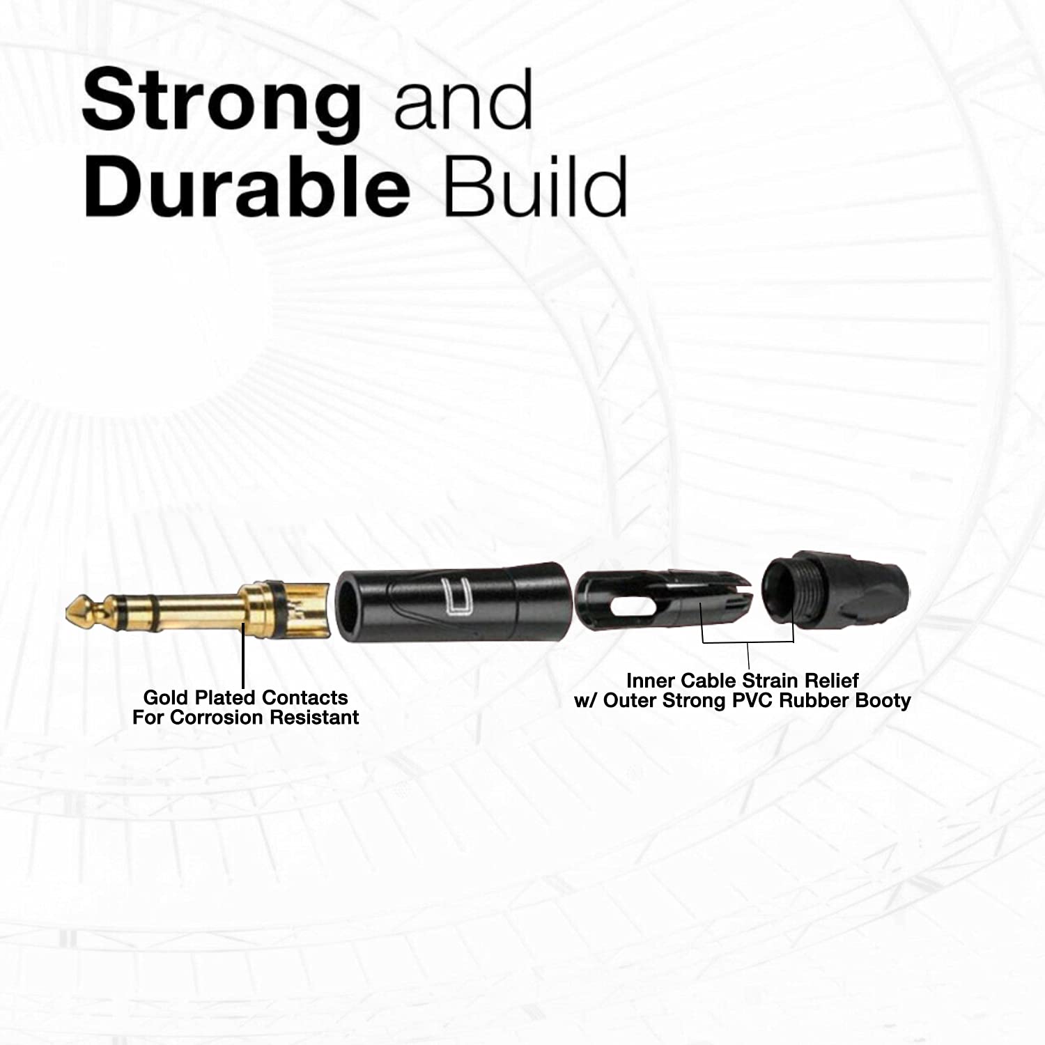COLUBER CABLE 1/4" TRS Male to Right Angle 1/4" TRS - 15 Feet - White - Pro 3-Pin Microphone Connector for Powered Speakers, Audio Interface or Mixer for Live Performance & Recording