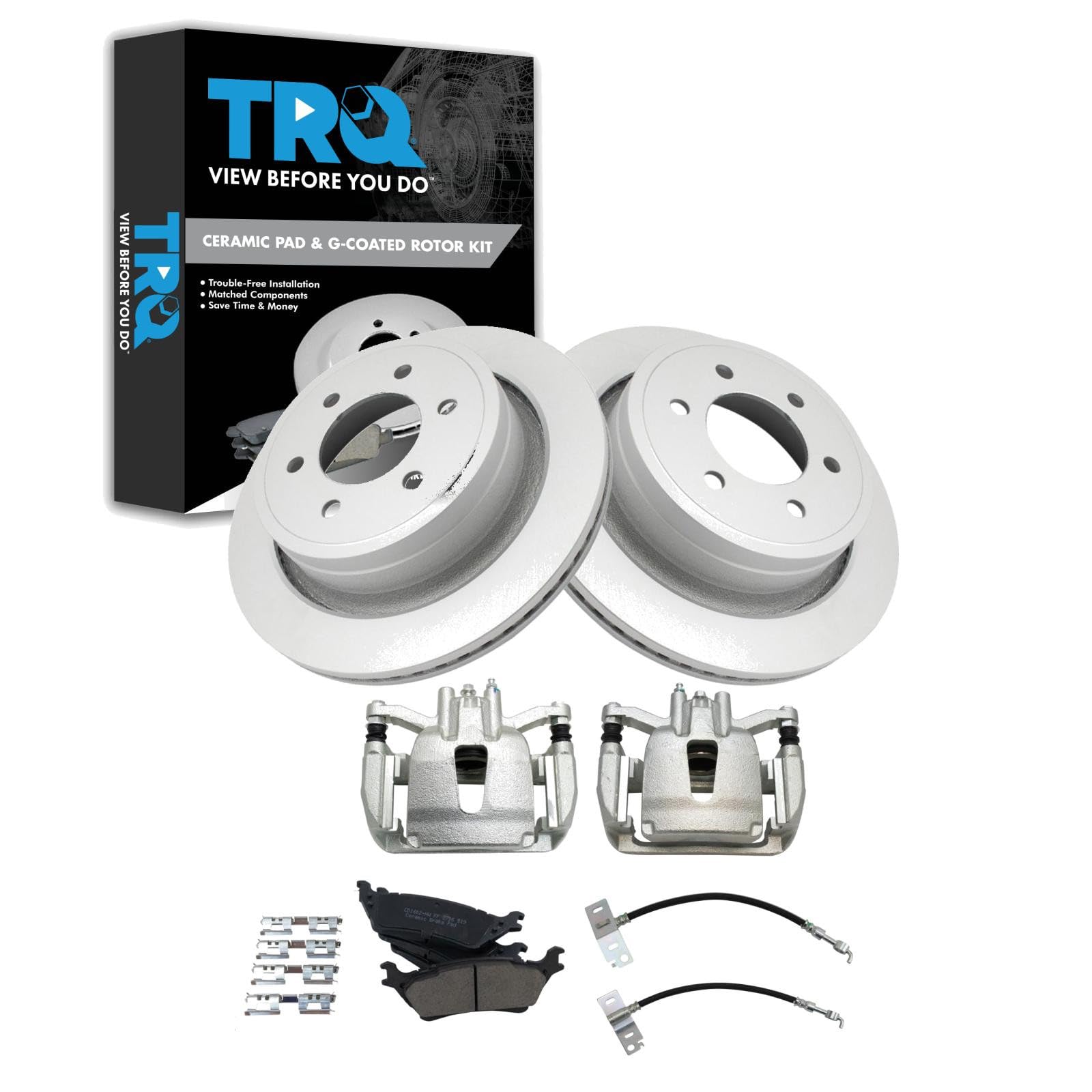TRQ Brake Pad &amp; Rotor Kit Premium G-Coated Ceramic Compatible with 2015-2017 Ford F-150