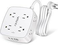 YISHU 6FT Surge Protector Power Strip: 8 Wide Outlets, 4 USB Ports (3 USB-A + USB-C), 600J Protection, Flat Plug, Wall Mount - ETL White