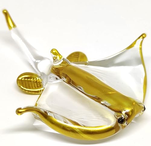 Manta Ray - Pequeñas figuras en miniatura de animales soplados a mano, arte de vidrio soplado a mano, regalo coleccionable para decorar (oro