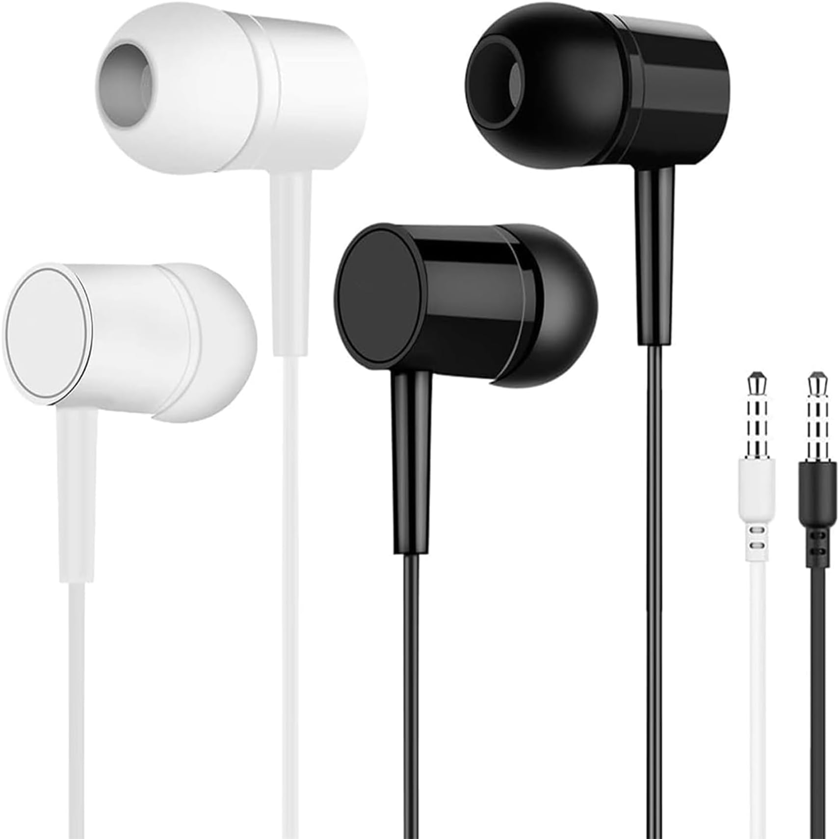Wired Earbuds 2-Pack, in-Ear Earbuds with 3.5mm Jack (Black & White) | Durable-Cord and Lightweight In-Ear Headphones, Earbuds Earphones for Music, Calls & Video Conferencing