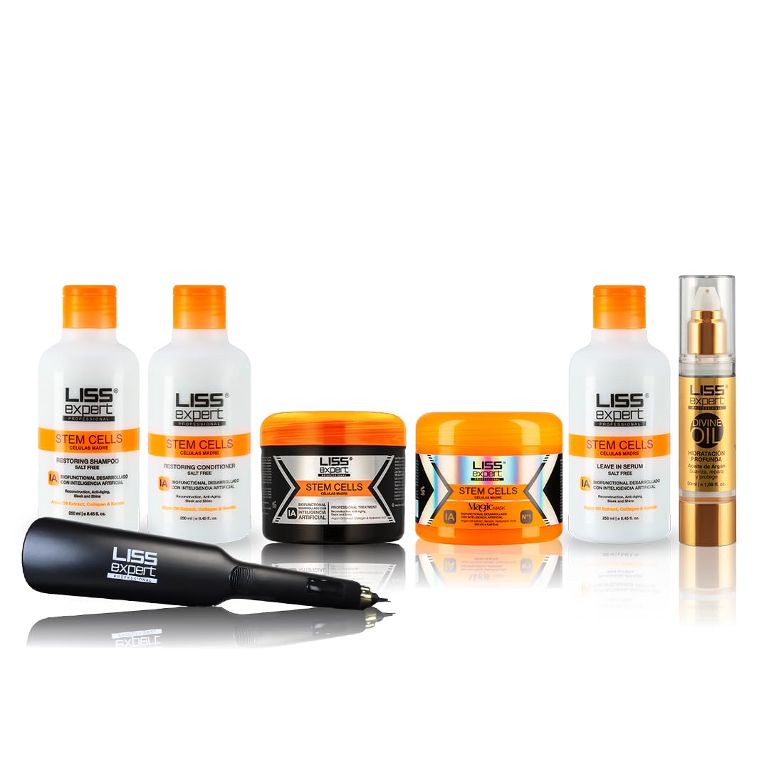 Stem Cells Hair Smoothing Treatment Kit 8.45 oz with Titanium Flat Iron DEAL (250 ml Complete Set)