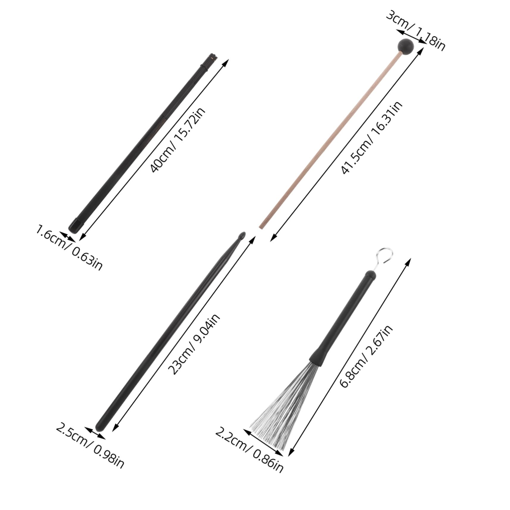 SUPVOX Baguettes De Batterie Bois Balais Métalliques Baguettes Nylon Maillets Pour Percussion Accessoires De Batterie Avec Housse De Rangement
