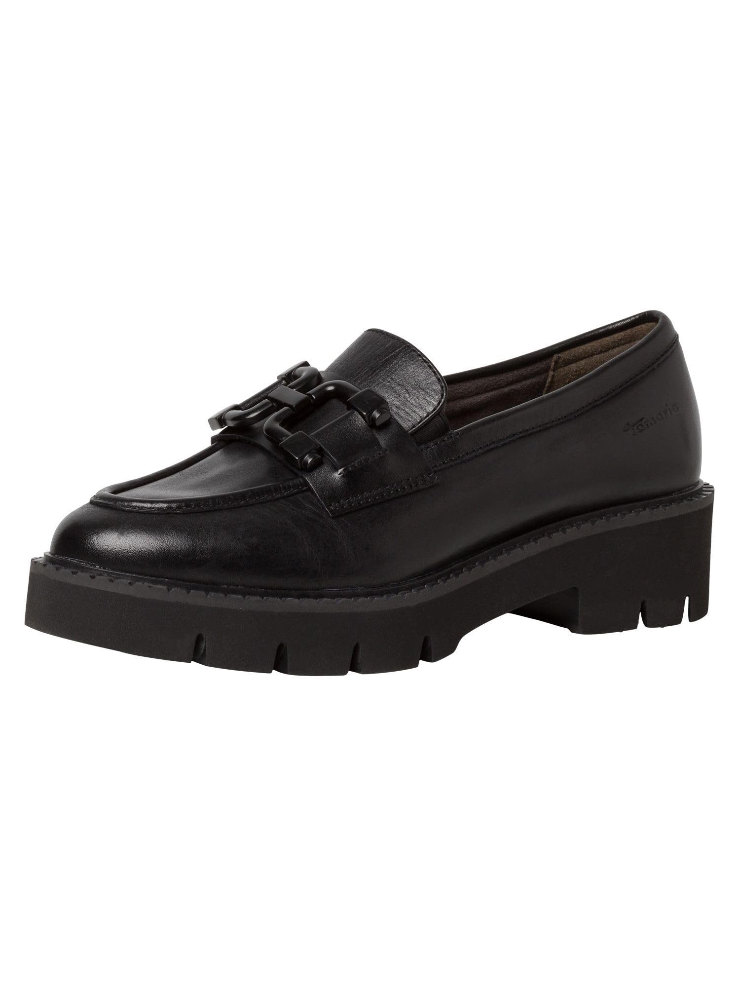 Tamaris Comfort Women’s Loafers Platform Leather Business , Black Nappa, 5 UK