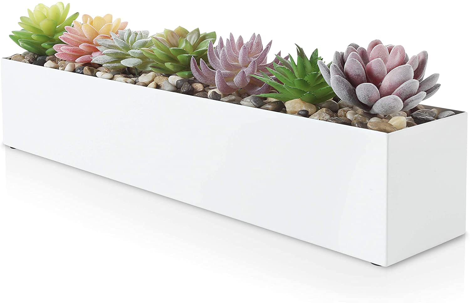 16" Metal Modern Rectangle Planter Box Standard size, White, 1 Piece