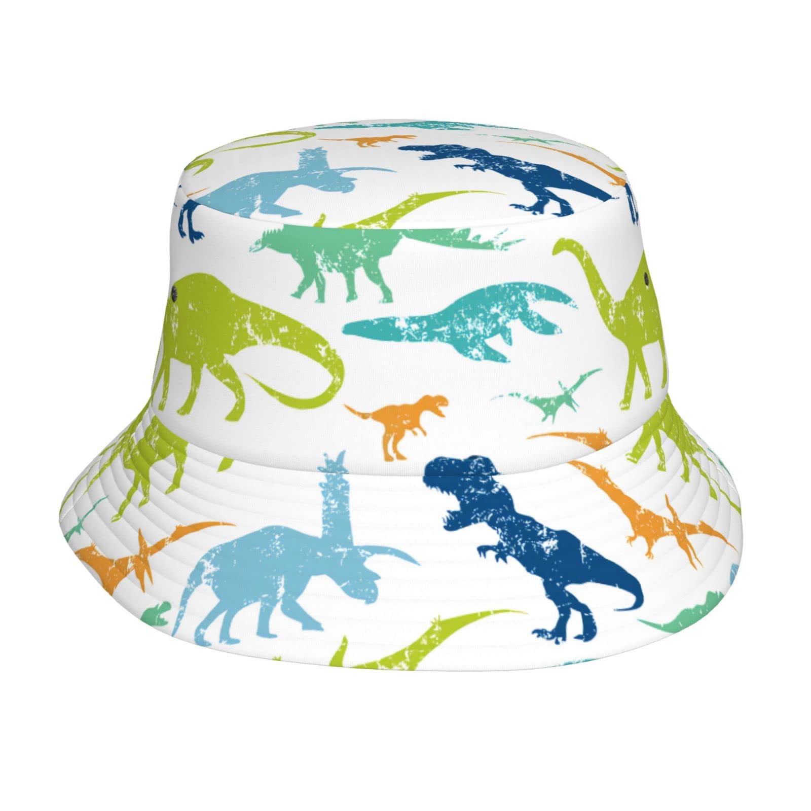 Ahdyr Unisex As Pic Colorful Dinosaur Bucket Hats For Men Women Beach Travel Bucket Hat Summer Outdoor Packable Fisherman Sun Hat Black