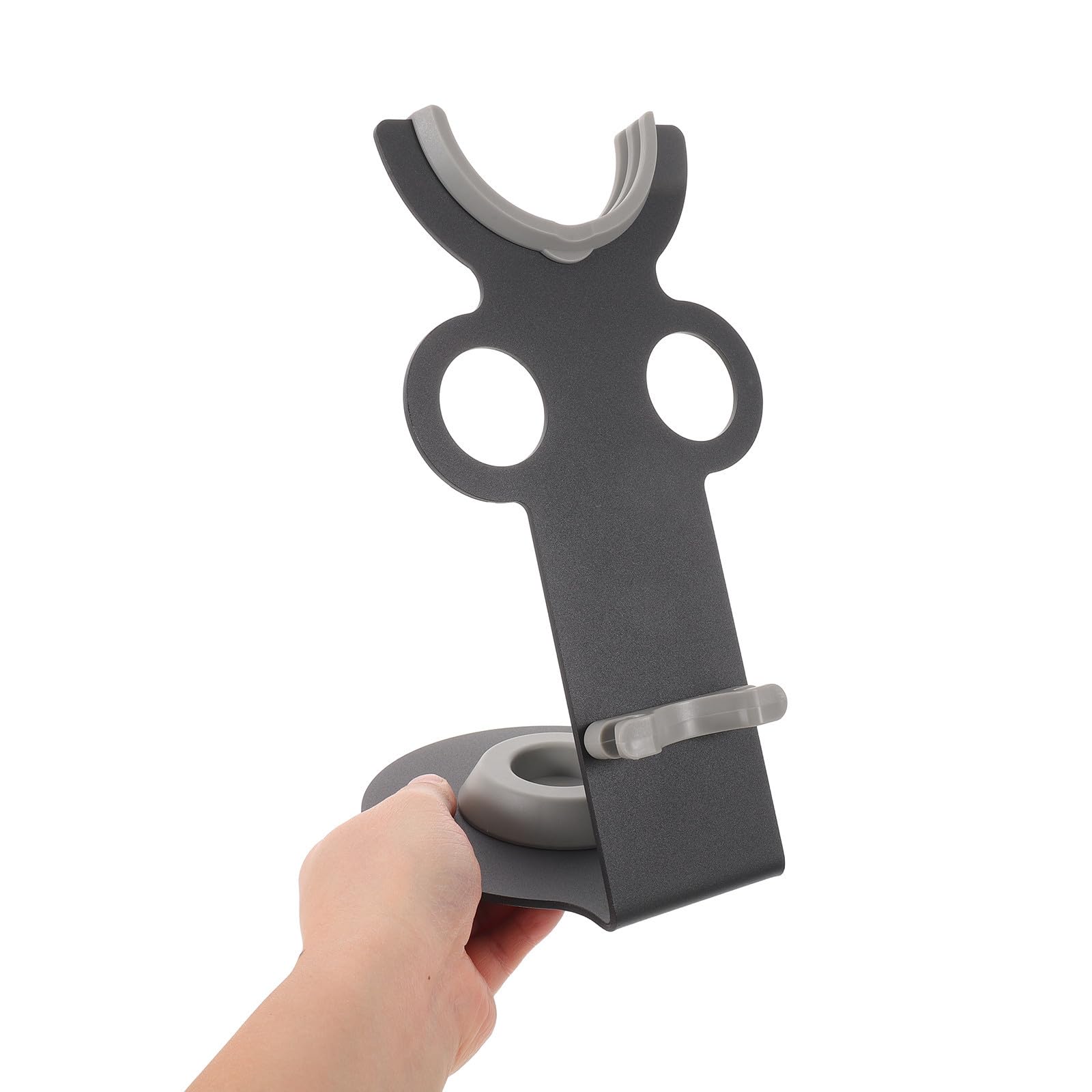 Soporte para Secador de Pelo de Escritorio Negro de Metal y Plástico | Organizador de Encimera para Baño y Tocador, Diseño Moderno, Mantenimiento Fácil, Ahorro de Espacio
