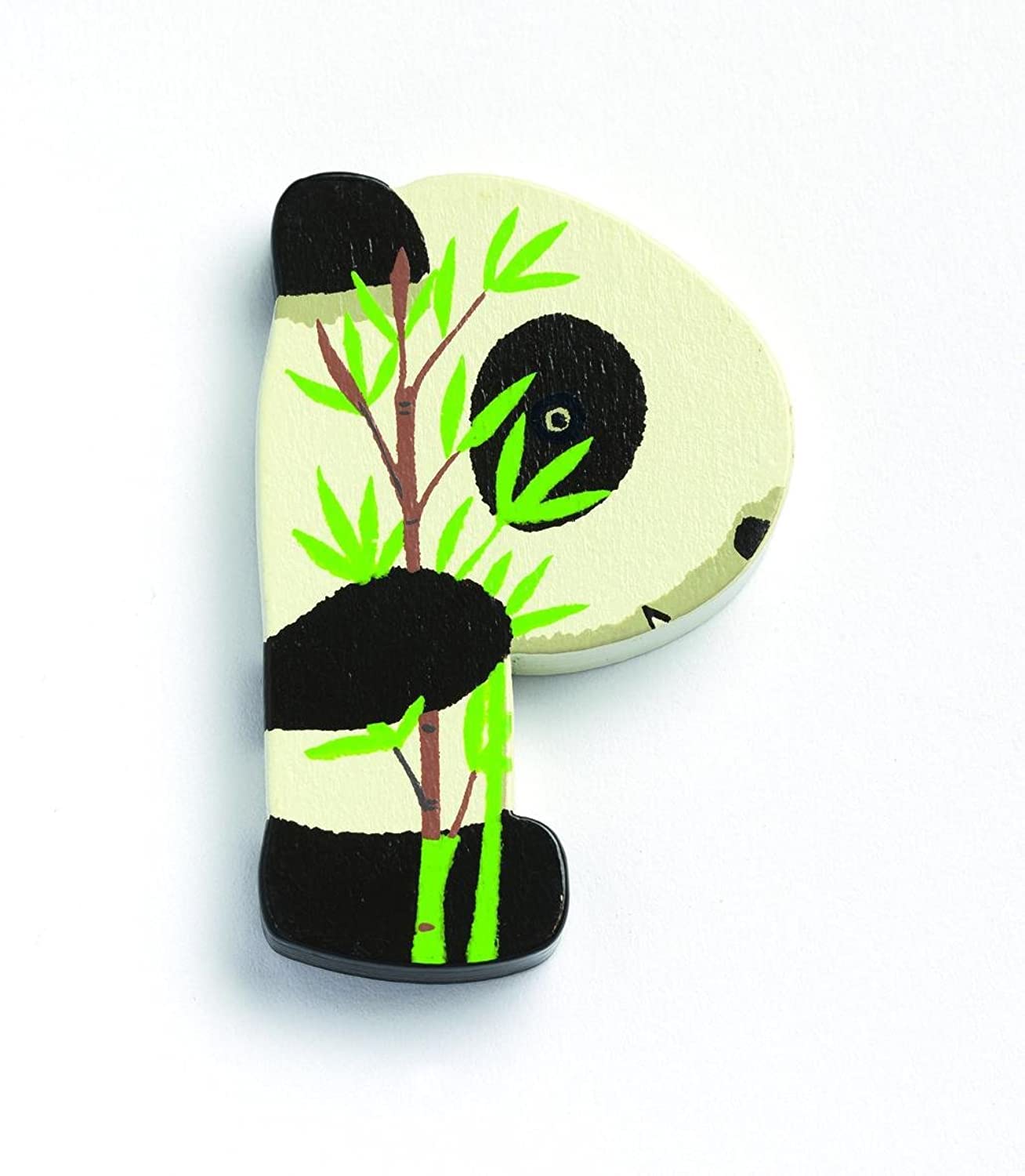 Djeco Animals Door Letter P, Wooden Alphabet Letter with Cute Animal Illustration, Eco-Friendly FSC Wood, Easy Adhesive for Wall, Door or Furniture Decor, Personalized Kids Room