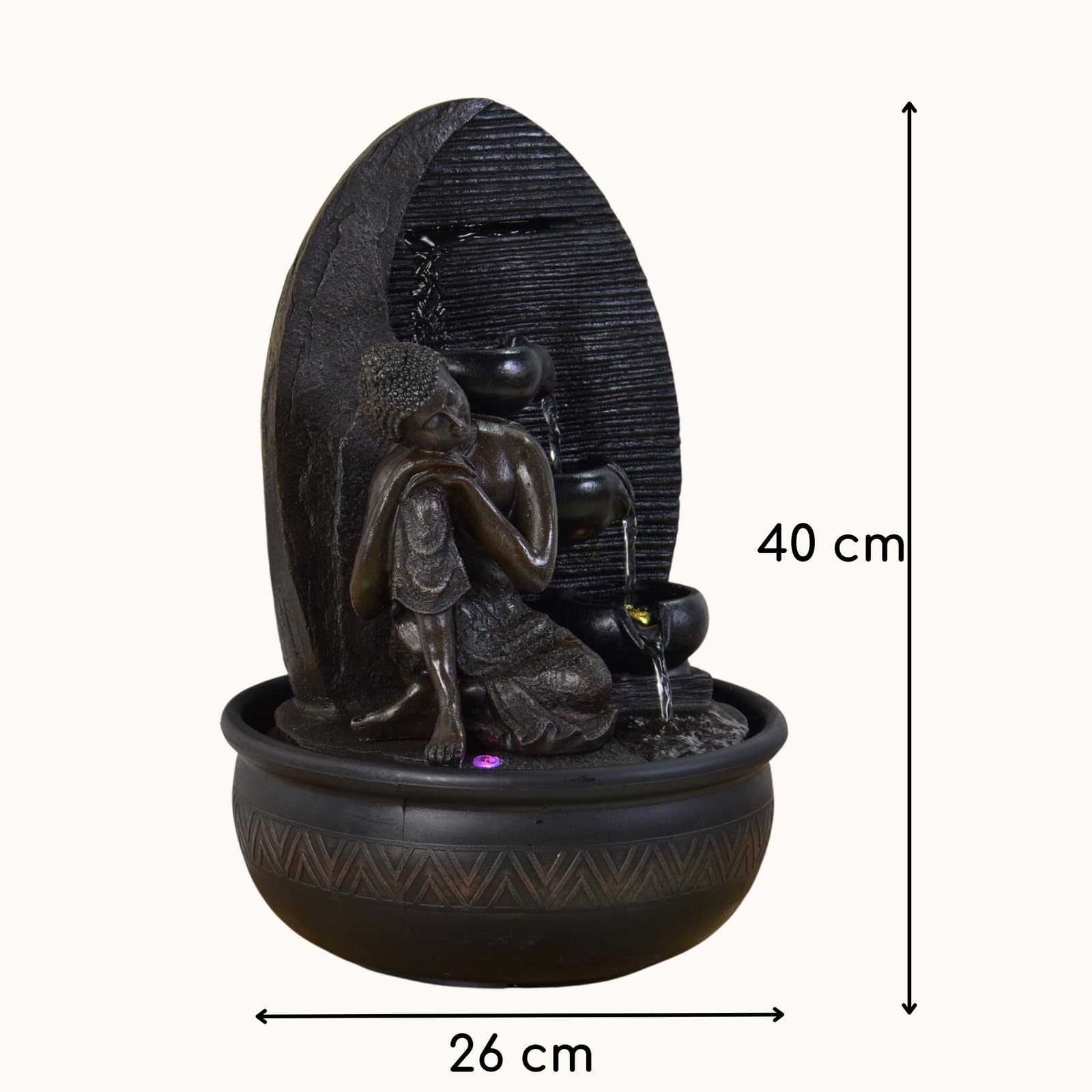 Zen'Light - Fontana Buddha Grace, in resina/bronzo, 26 x 26 x 40 cm
