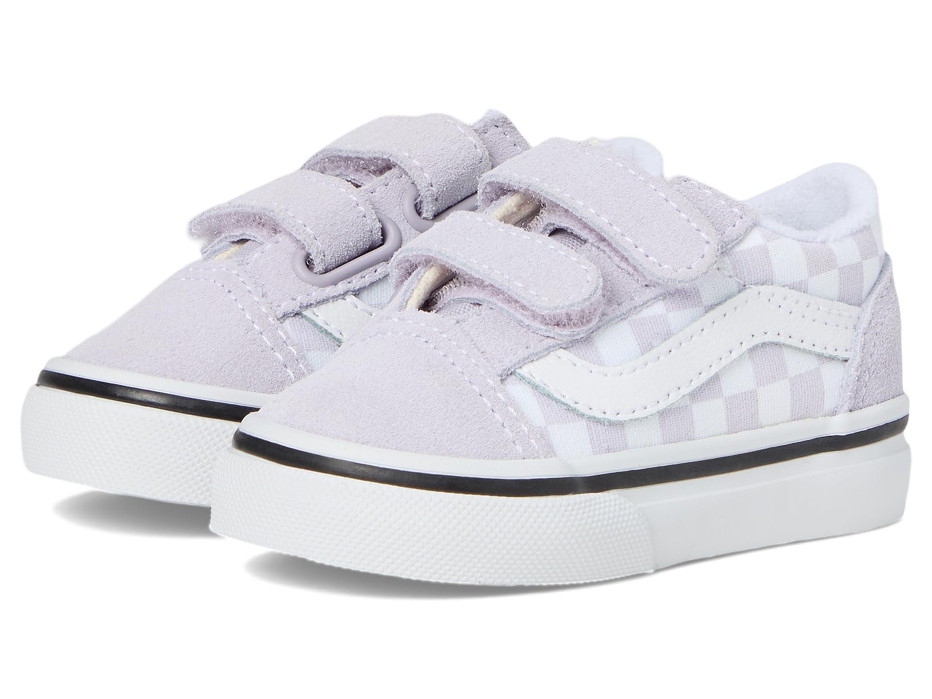 Vans Old Skool V Checkerboard lila Mädchenschuhe Sneaker mit Leopardenmuster Klettverschluss