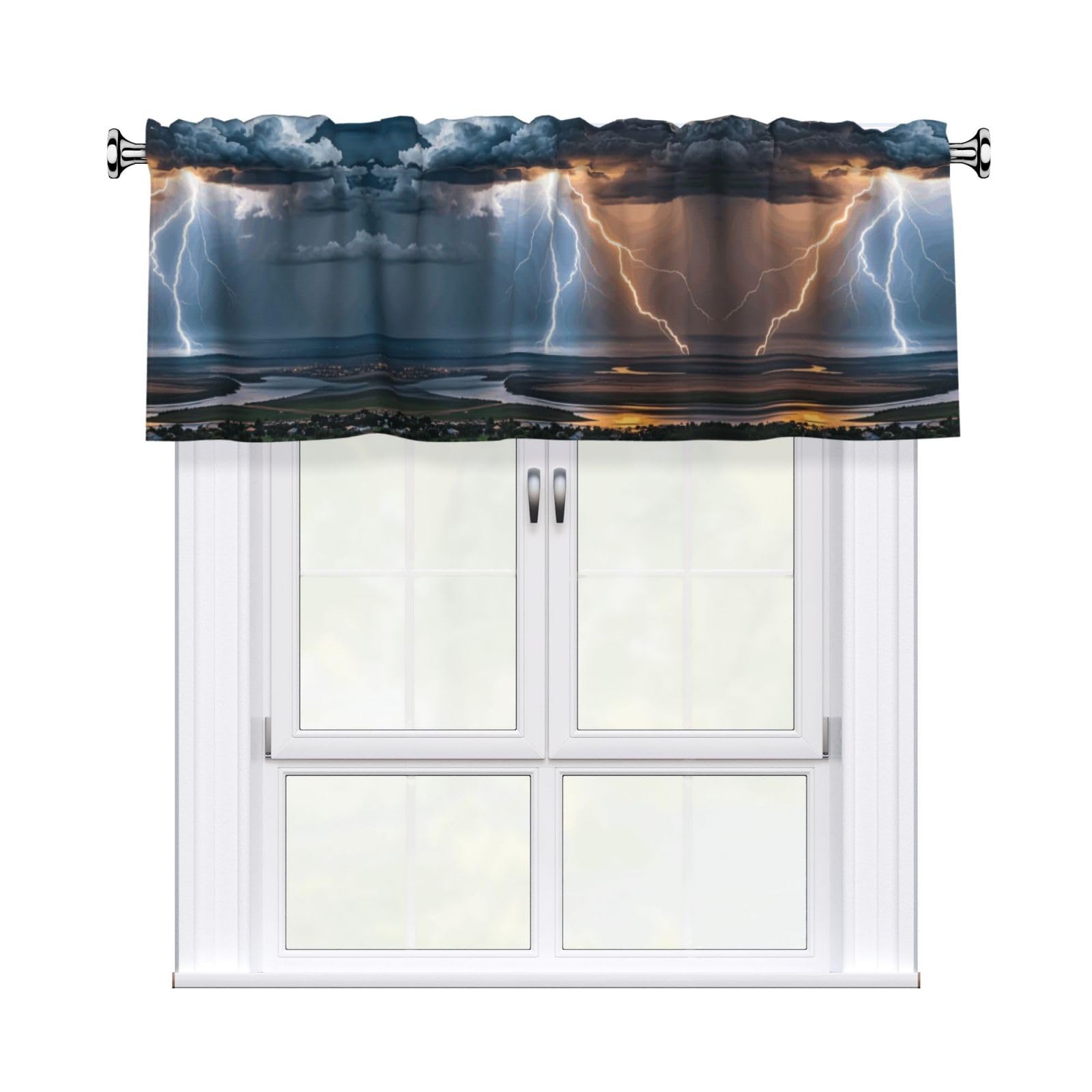 LMNGH Cloud Lightning Curtain Valance for Windows,Kitchen Window Curtains Blackout Drapes Window Treatments Decorative Rod Pocket Short Curtain for Living Room Bedroom,54" W x 18" L