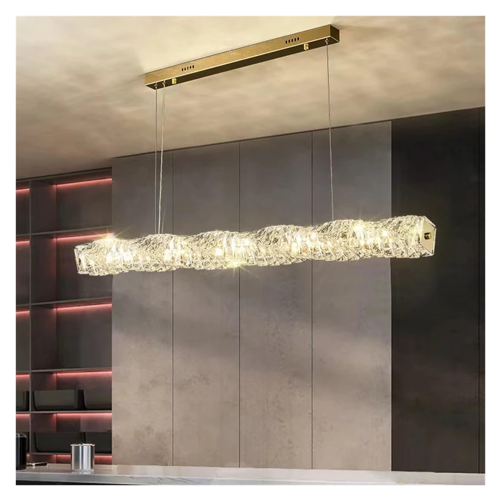 iumLeap Luxury Dining Room Crystal Chandelier Art Modern Simple Dining Room Table Bar Long Luxury Light Fixture, Chandeliers for Kitchen (3 Colors Changeable-120cm)