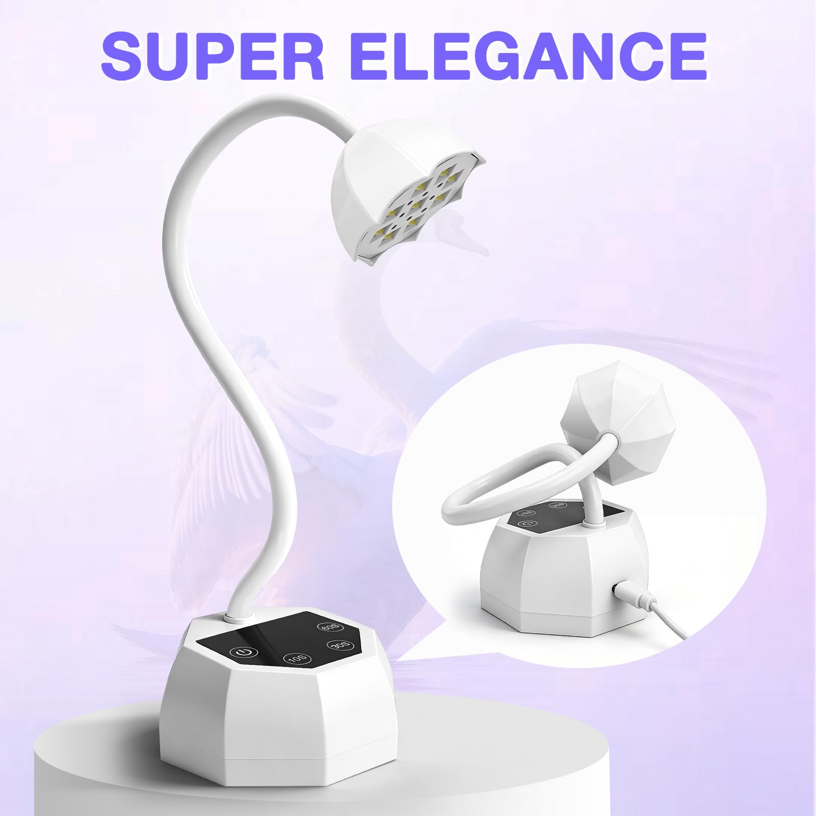 Lampada UV LED per Unghie Weiße Lotus - Sensore Intelligente 48W 365+395nm, Ricaricabile 1500mAh, Collo d'Oca Flessibile, Garanzia 365 Giorni
