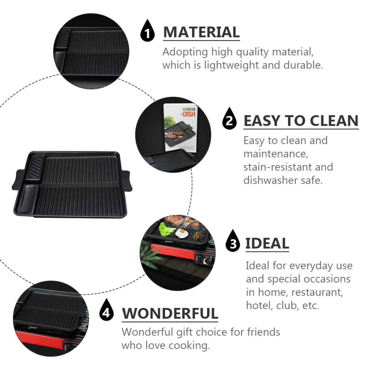 Toyvian Sartén Rectangular para Asar Antiadherente de Aleación de Aluminio | Negro, Apta para Lavavajillas, Forma Rectangular, Uso en Restaurante y Barbacoa de Jardín