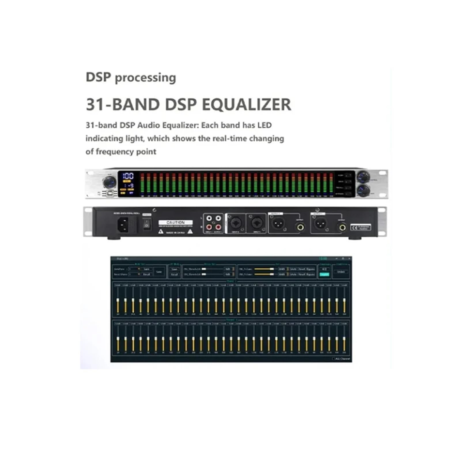 ECUALIZADOR Digital De 31 Bandas, Efecto DSP, Ecualizador Profesional De Espectro, Altavoz Con Pantalla LED, Audio Con Reducción De Ruido(B White)
