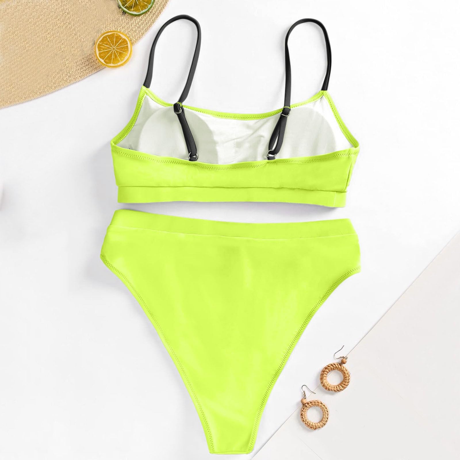 Damski Zestaw Bikini Z Halternetem I Dołem Od Push Up Góra Dwuczęściowy Strój Kąpielowy, Czarny, XL