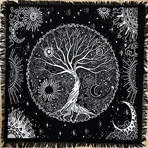 Indian Consigners Tree of Life Altar Cloth Tapestry Tablecloth Celtic Trees Ritual Spiritual Cloth for Sacred Places, Cotton Square Tarot Table Cover 18 by 18 Sacred Cloth
