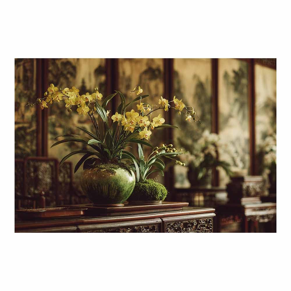 ZAMAEIU Landscape Wall Art Phalaenopsis orchid in pot Artwork for Walls, Canvas Prints Paintings Room Decor, for Bedroom Kitchen Office Fireplace Wall Decor(green)-60x90cm Unframed