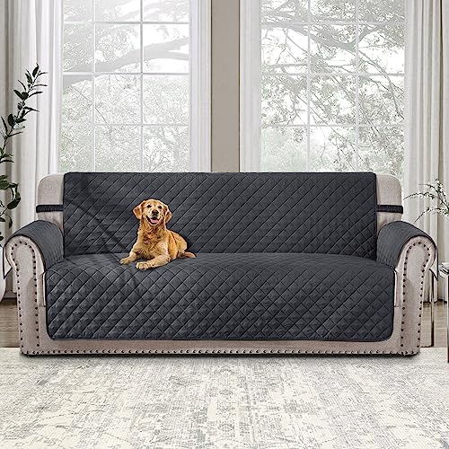 Housse de canapé réversible 3 places gris foncé pour protection chien lavable