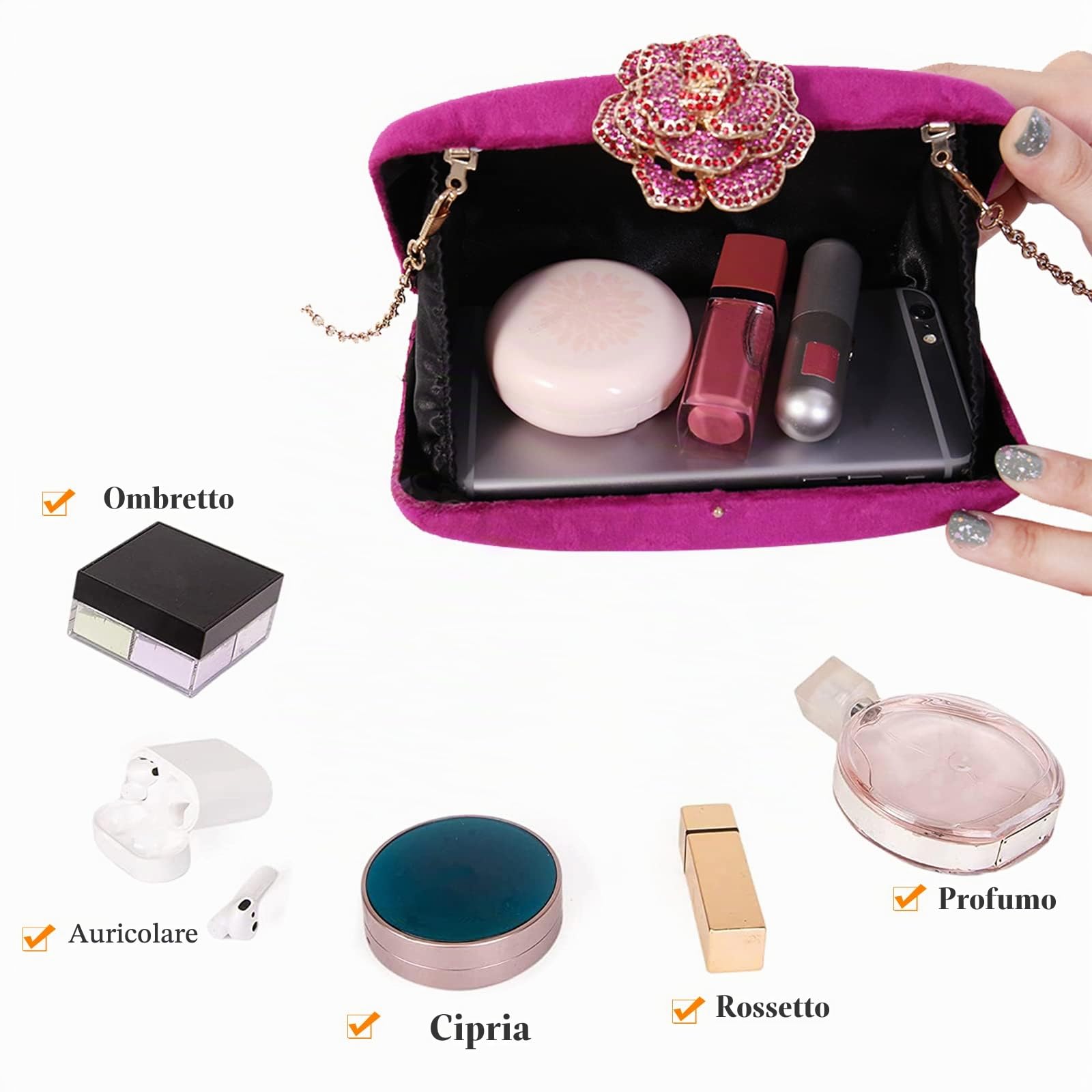 CORIOS Pochette Clutch Donna Velluto Borsetta da Sera Pochette Piccolo con Catena Borsa a Spalla Borsa Sposa Borse Messenger Elegante Borsa a Tracolla per Cocktail Festa Ballo Cerimonia Viola