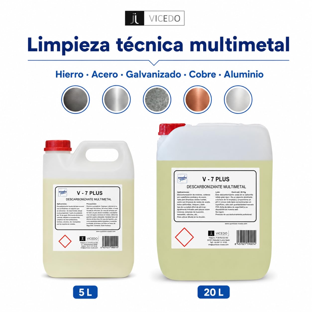 V-7 PLUS Descarbonizante para Ultrasonidos 20 L, Uso Directo, Multimetal, con Aditivo Potenciador, Elimina Carbonilla