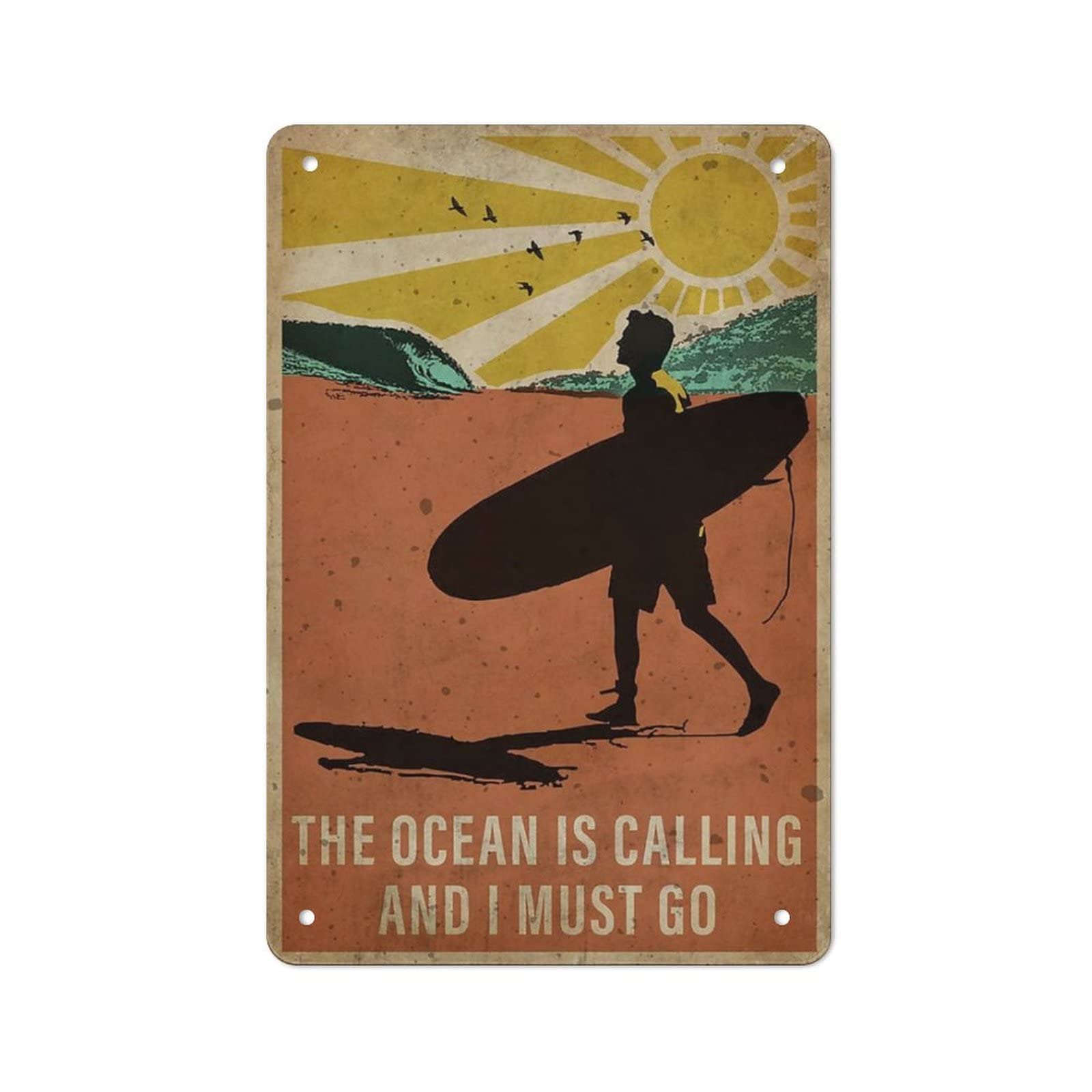 AOOEDM The Ocean Is Calling Metal Tin Sign for Home Bar Pub Kitchen Wall Art Deocr Man Cave Vintage Metal Sign Poster Plaque Signs Quotes Sign