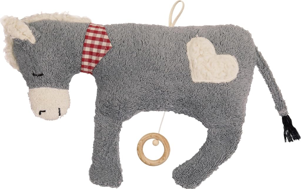 Efie Bio-Spieluhr Esel mit Herz – 100 % Baumwolle (kbA), handgefertigt – GOTS-zertifiziert – nachhaltiges Babyspielzeug - Made in Germany - Melodie (LaLeLu)