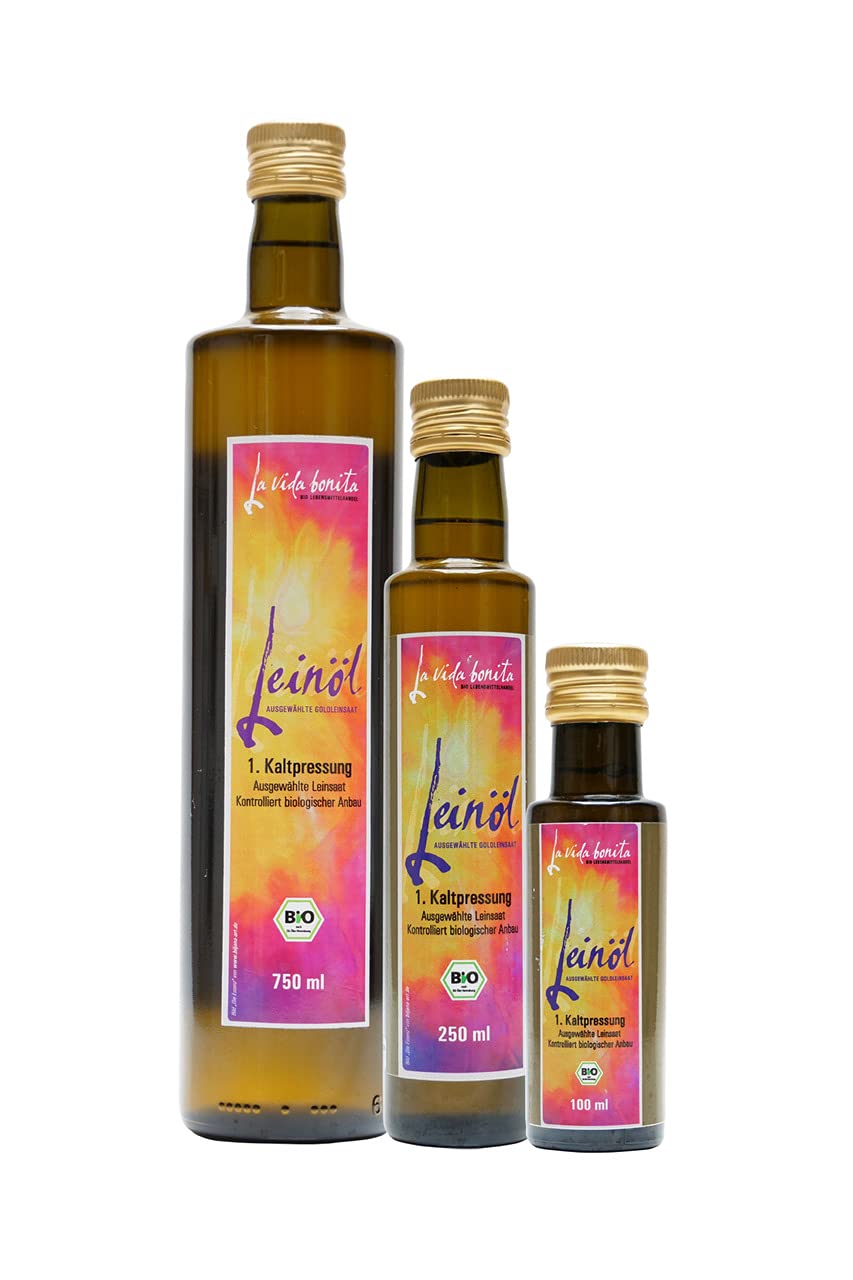 Bio Leinöl kaltgepresst PUR | DOPPEL-Pack 2x 750 ml | 100% frisch aus 1. Pressung in Deutschland I Reich an Omega-3-Fettsäuren | vegan, Rohkost, laktosefrei & glutenfrei, zuckerfrei