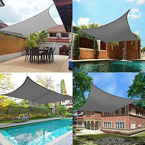 Sposuit 10\' x 13\' Rectangle Sun Shade Sail with Hardware Kit Set - UV Block Canopy Shade Cover for Deck Patio Pool Yard Garden Outside, UV-Resistant, Grey