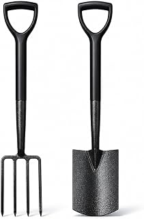 Garden Tool Set 2 Piece – Heavy Duty Spade & Fork Set, Carbon Steel Digging Tools with Ergonomic D Handle Grip, Rust Resistant, Strong Gardening Tools for Digging, Planting & Soil Work