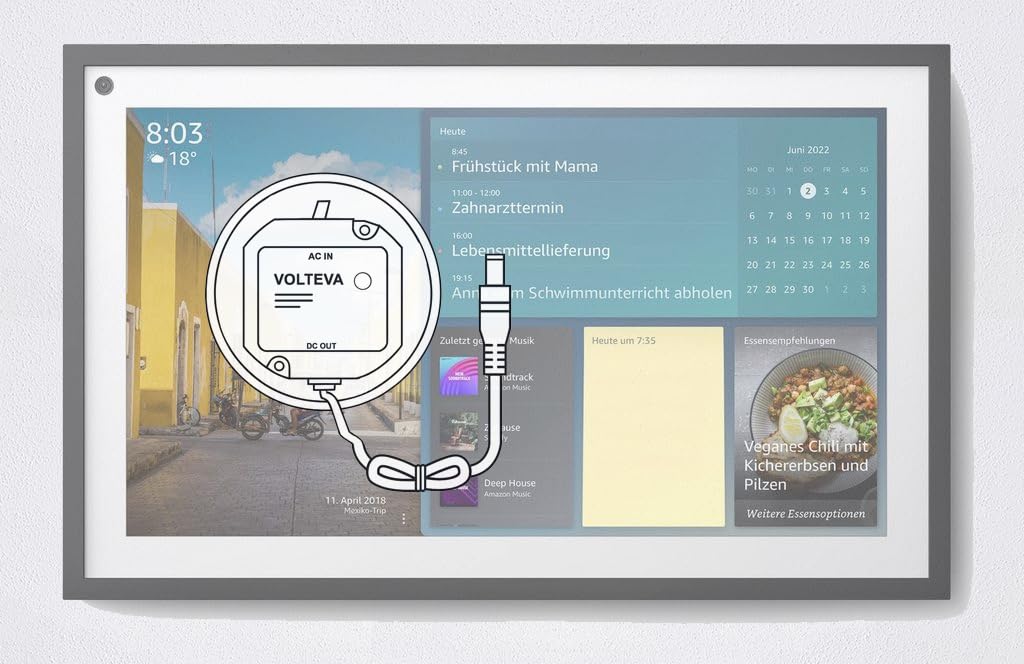 Zasilacz podtynkowy do Amazon Echo Show 15, Echo Show 21, Echo Show 8, Echo Show 10, Echo (3/4. generacji), Echo Show (2. generacji), Echo Plus (2. generacji) | 18 V DC 1,67 A z 30 W | ładowarka