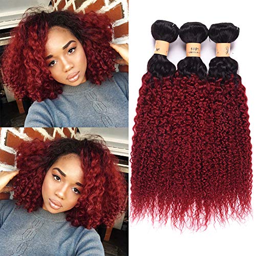 Top Hair 8a Human Hair Peruvian Ombre Curly Hair 3pcs 12"14"16" 100grams Per Bundle Burgundy Curly Peruvian Virgin Curly Hair